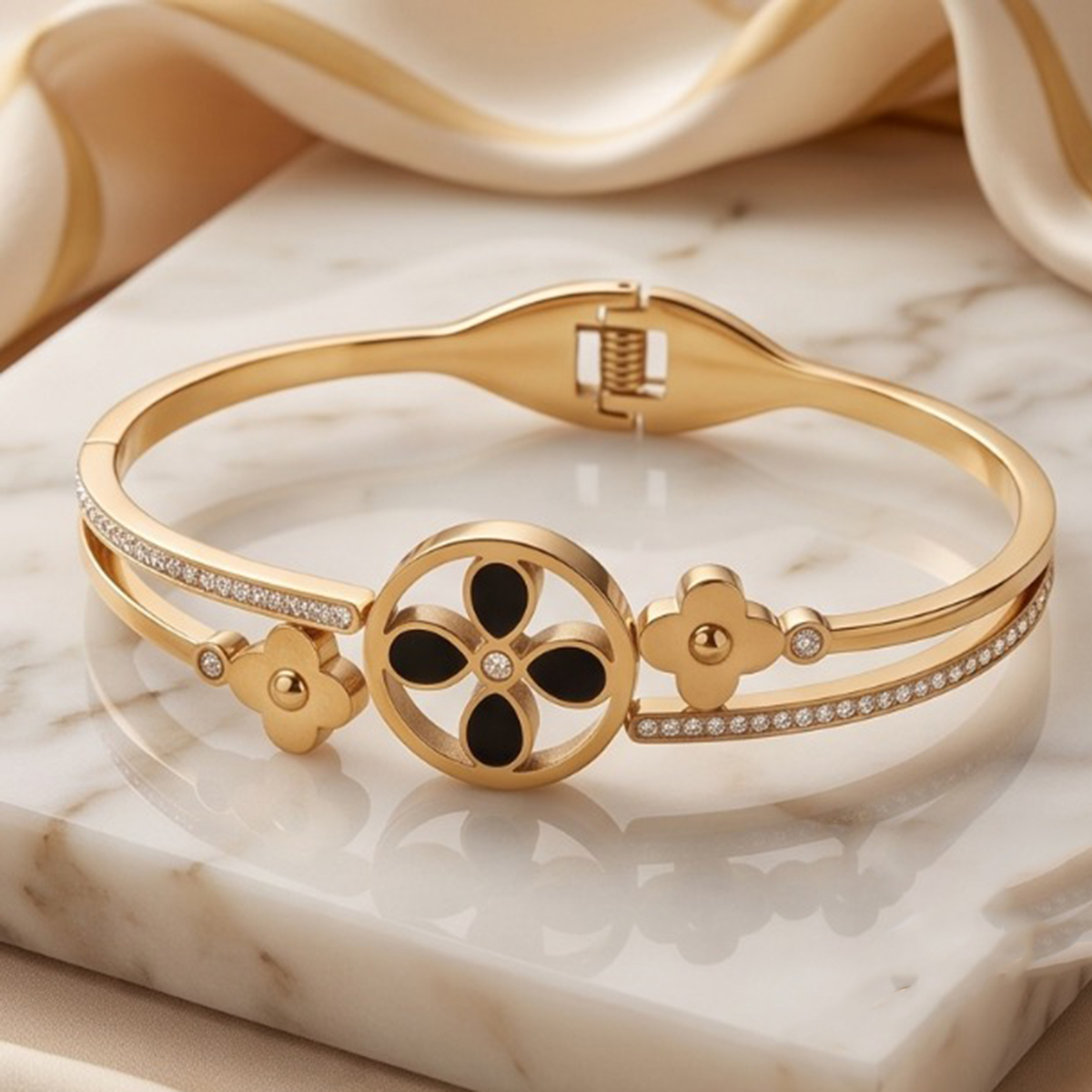 Golden and Black Floral Design Bangle
