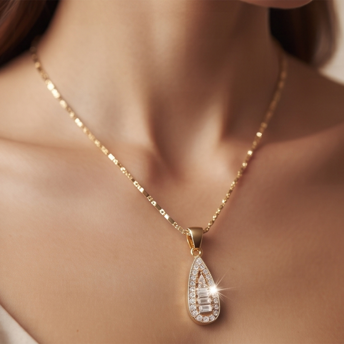 Golden Teardrop Pendant Necklace