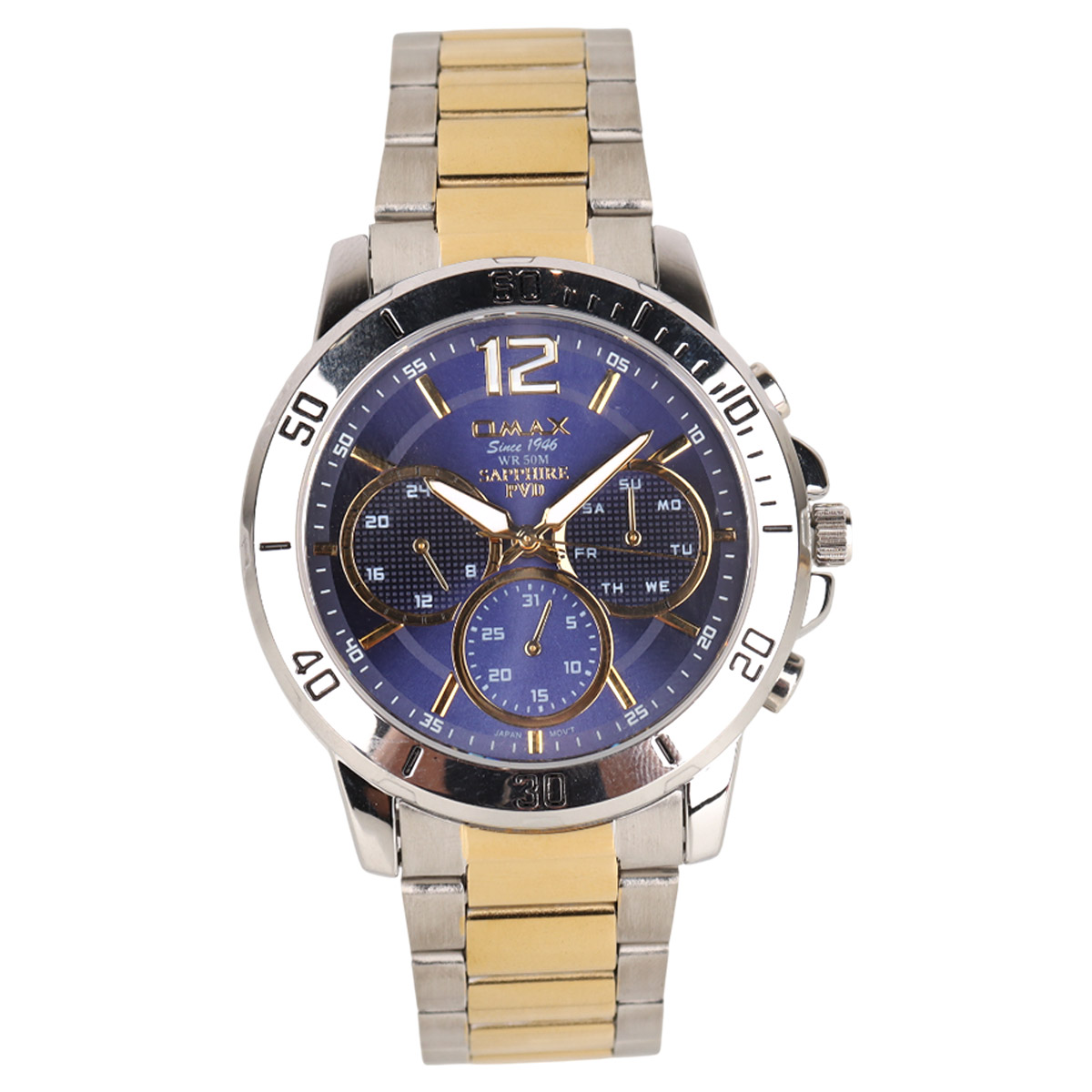 Omax Gents Metal Watch Gold Blue CSM007N014