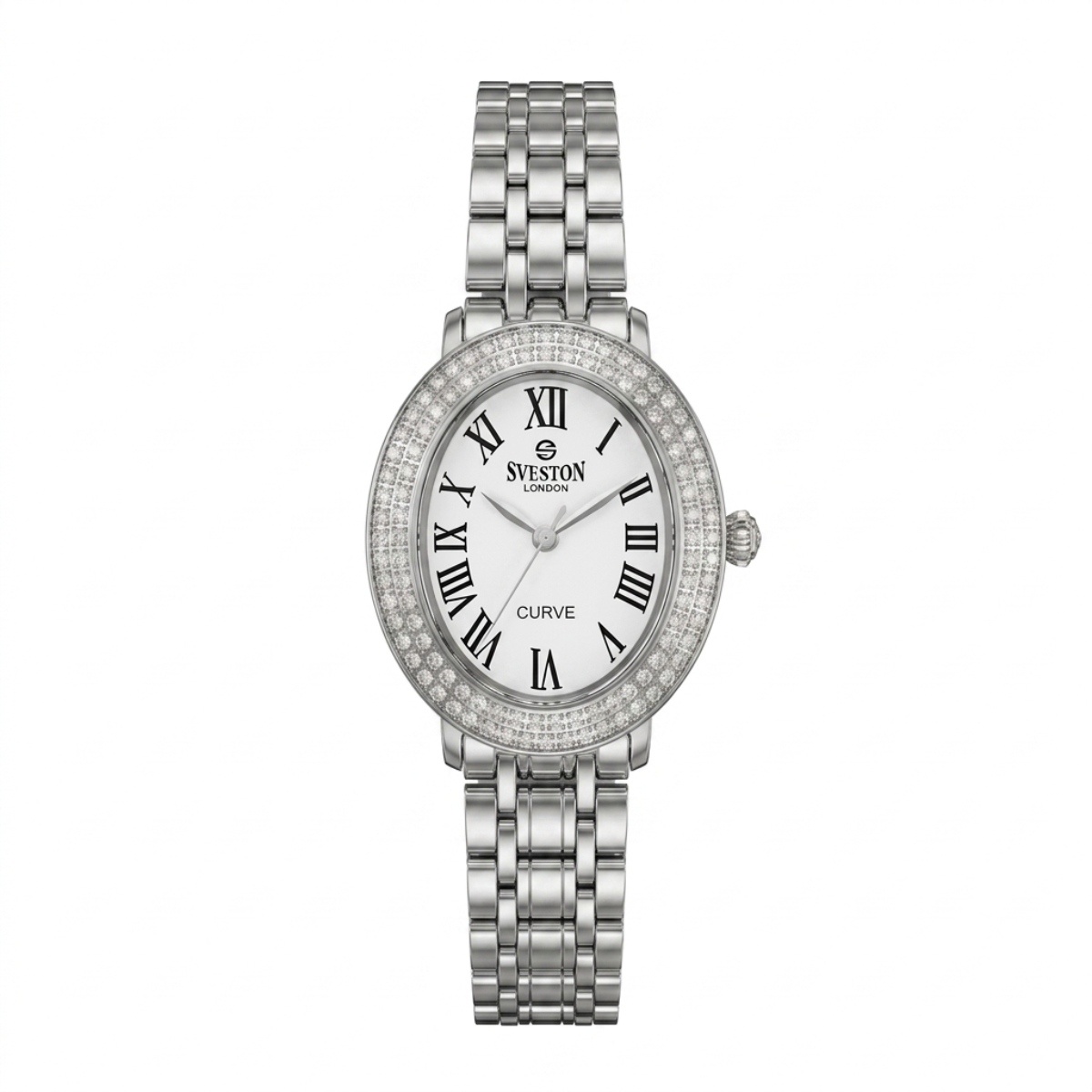 Sveston Curve Formal Watch For Women In Silver & White Color