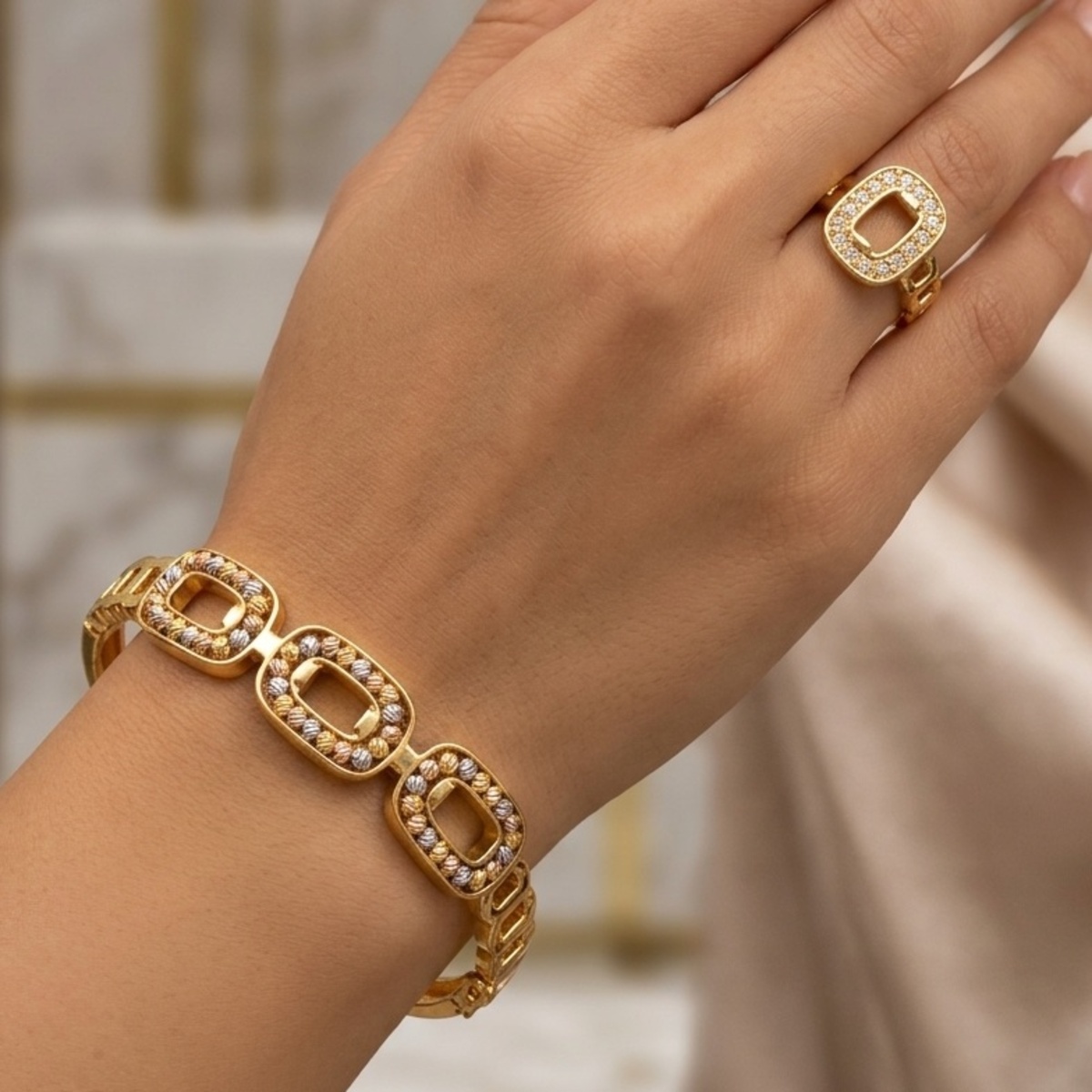 Golden Bangle Set With Ring