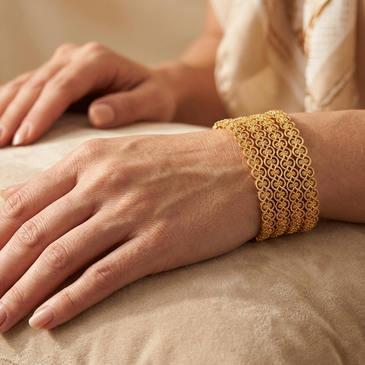 Golden Bangle Set Filigree Design