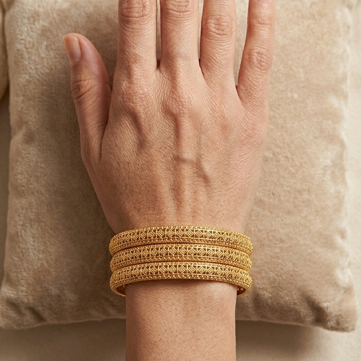 Golden Bangle Set Floral Motifs Design