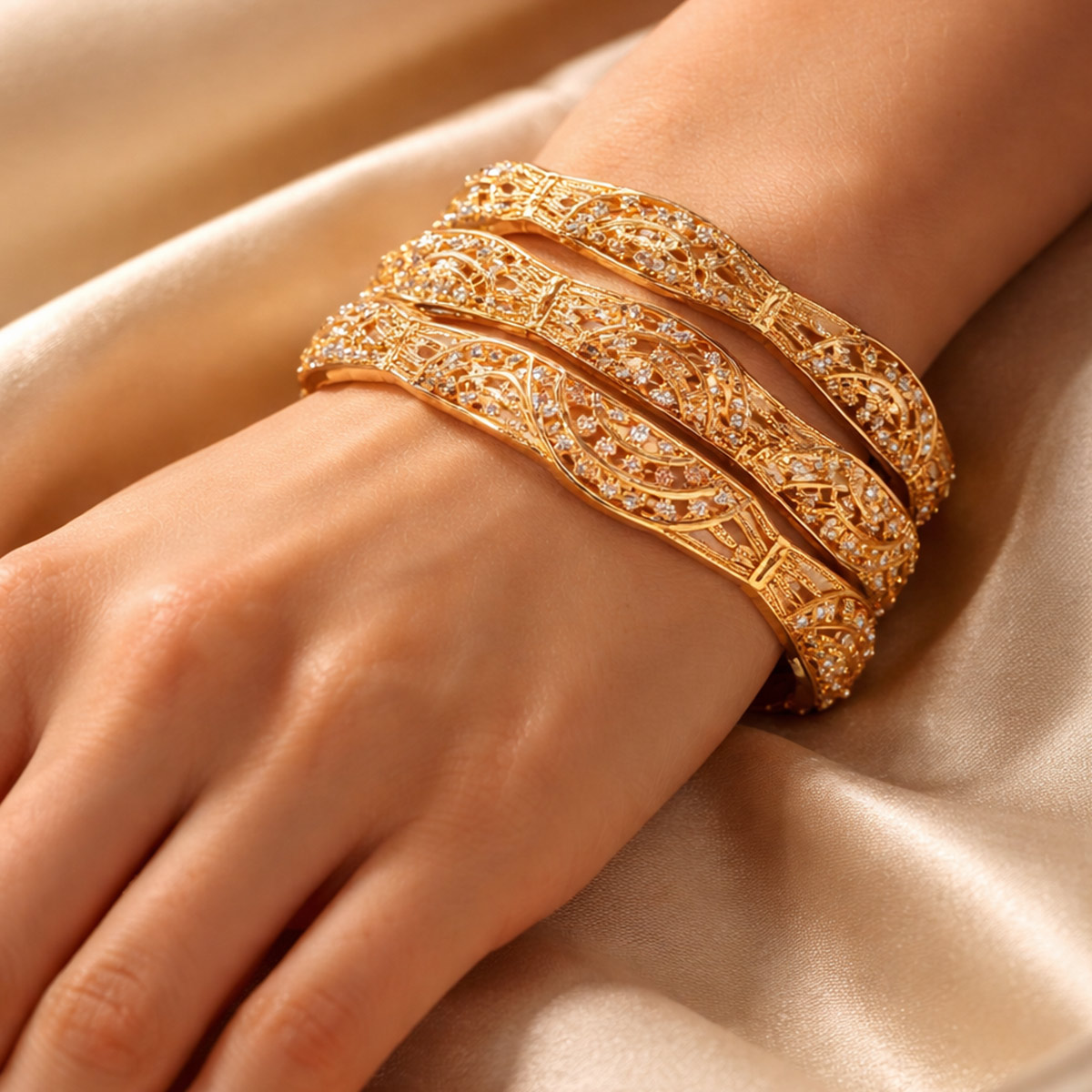 Golden Bangle Set Three Tone