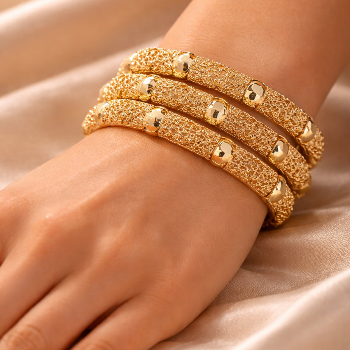Golden Bangle Set Wavy Design