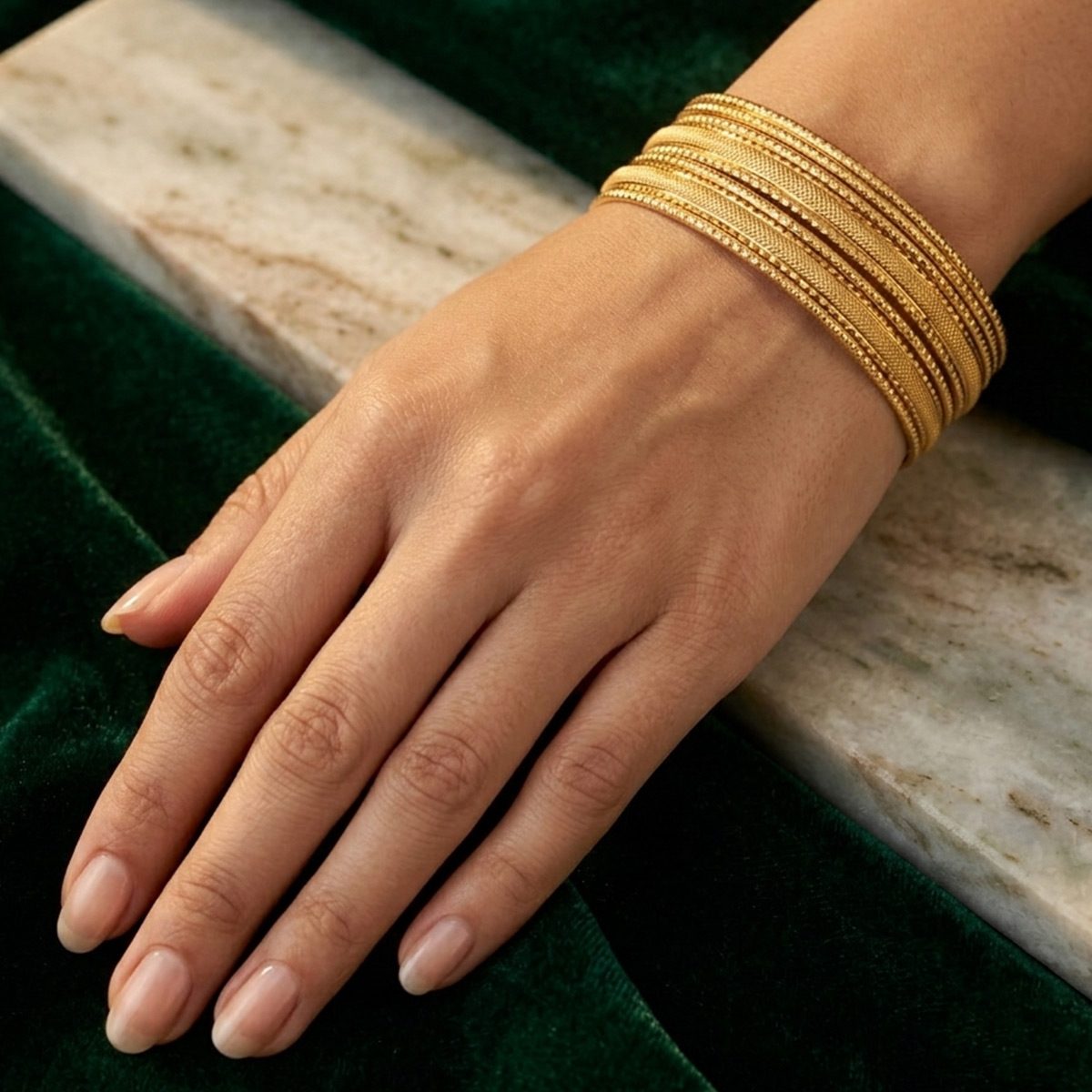 Ladies Gold Bangle Set Beaded 6 Pieces