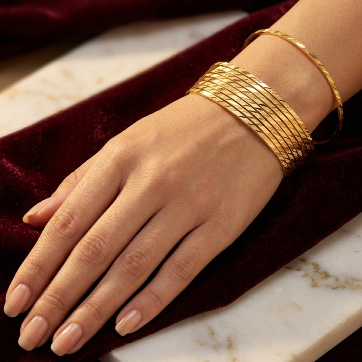 Ladies Gold Bangle Set Slim 8 Pieces