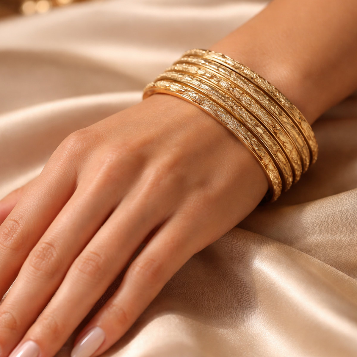 Ladies Golden Bangle Engraved Pattern 8 Pieces