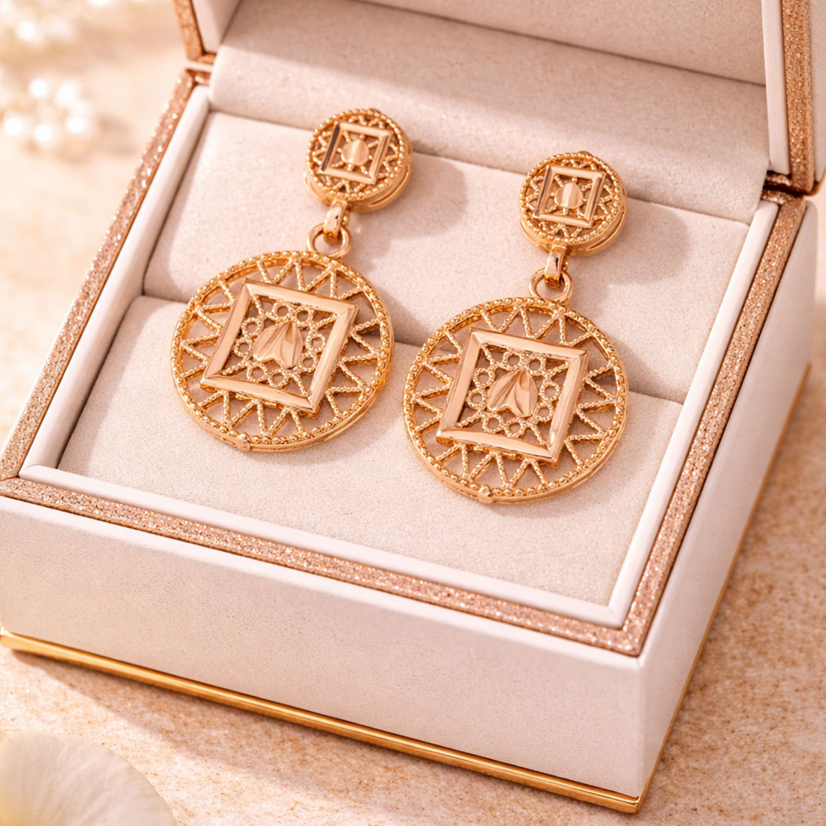 Golden Earrings Geometric Filigree