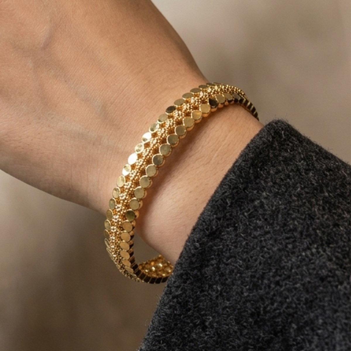 Golden-Tone Textured Bangle Bracelet