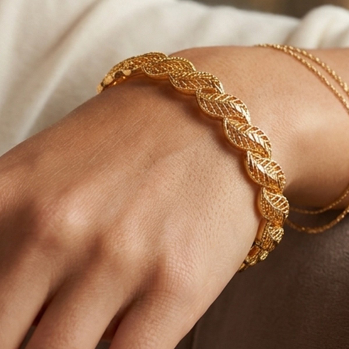 Golden Plated Braided Leaf Bracelet