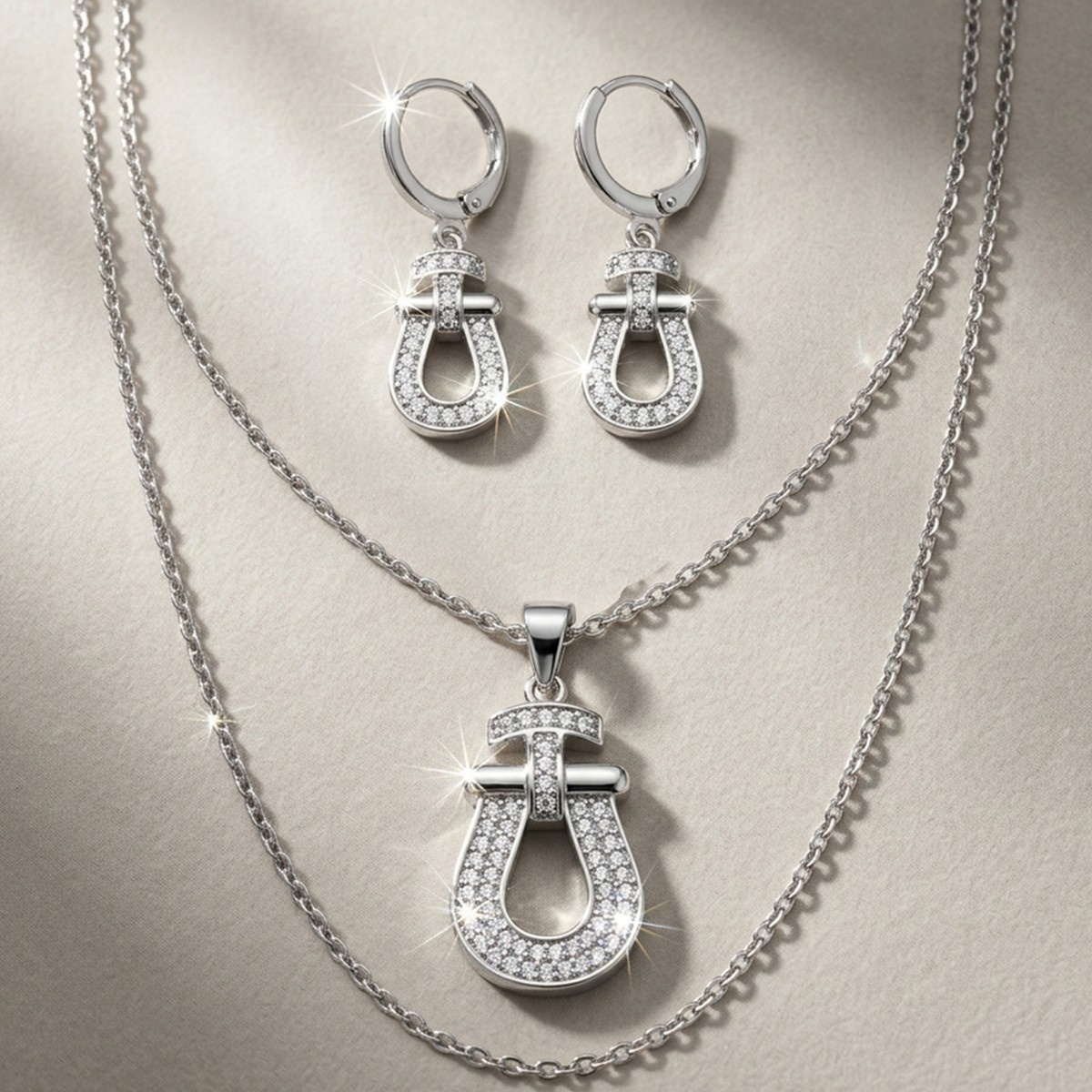 Necklace and Earrings Set Silver Tone