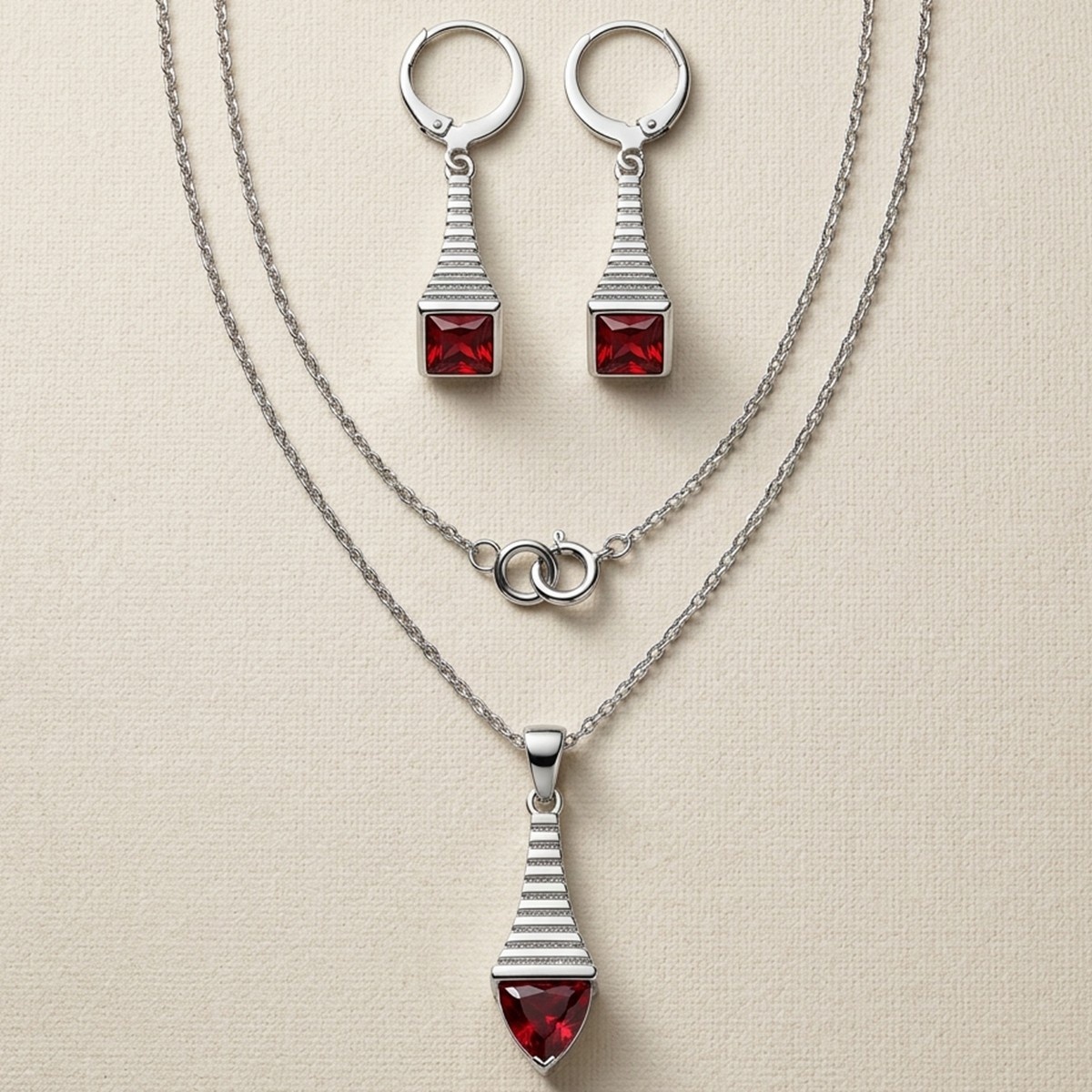 Red Gemstone Necklace and Earring Set