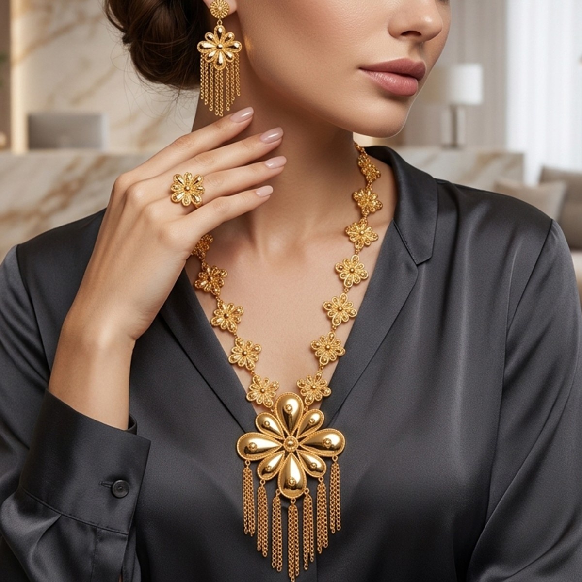 Golden Floral Jewelry Set