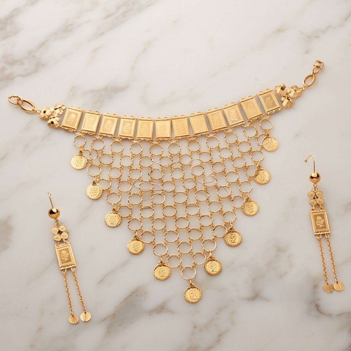 Elegant Mesh Bib Necklace & Earing Set