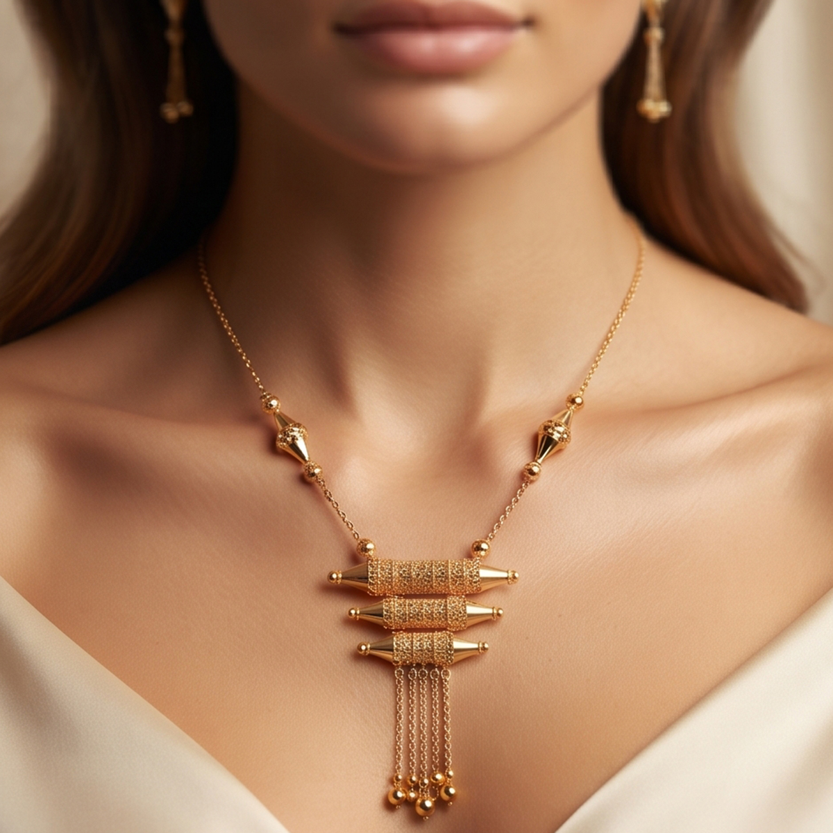 Golden-Tone Necklace and Earring Set For Women