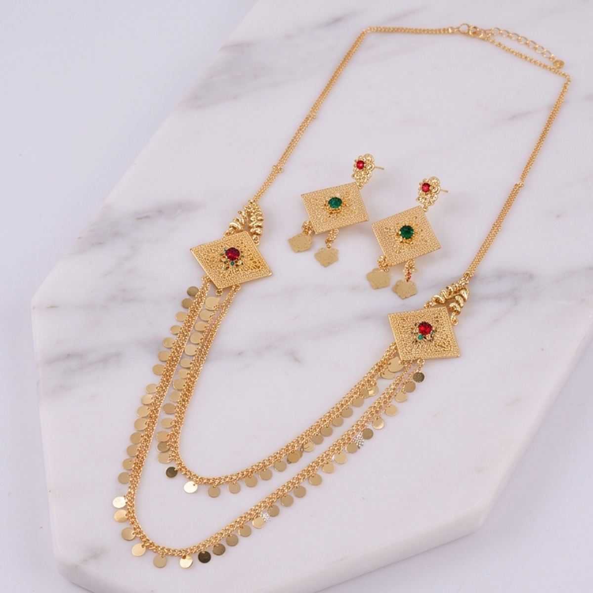 Golden-Tone Necklace and Earring Set For Women
