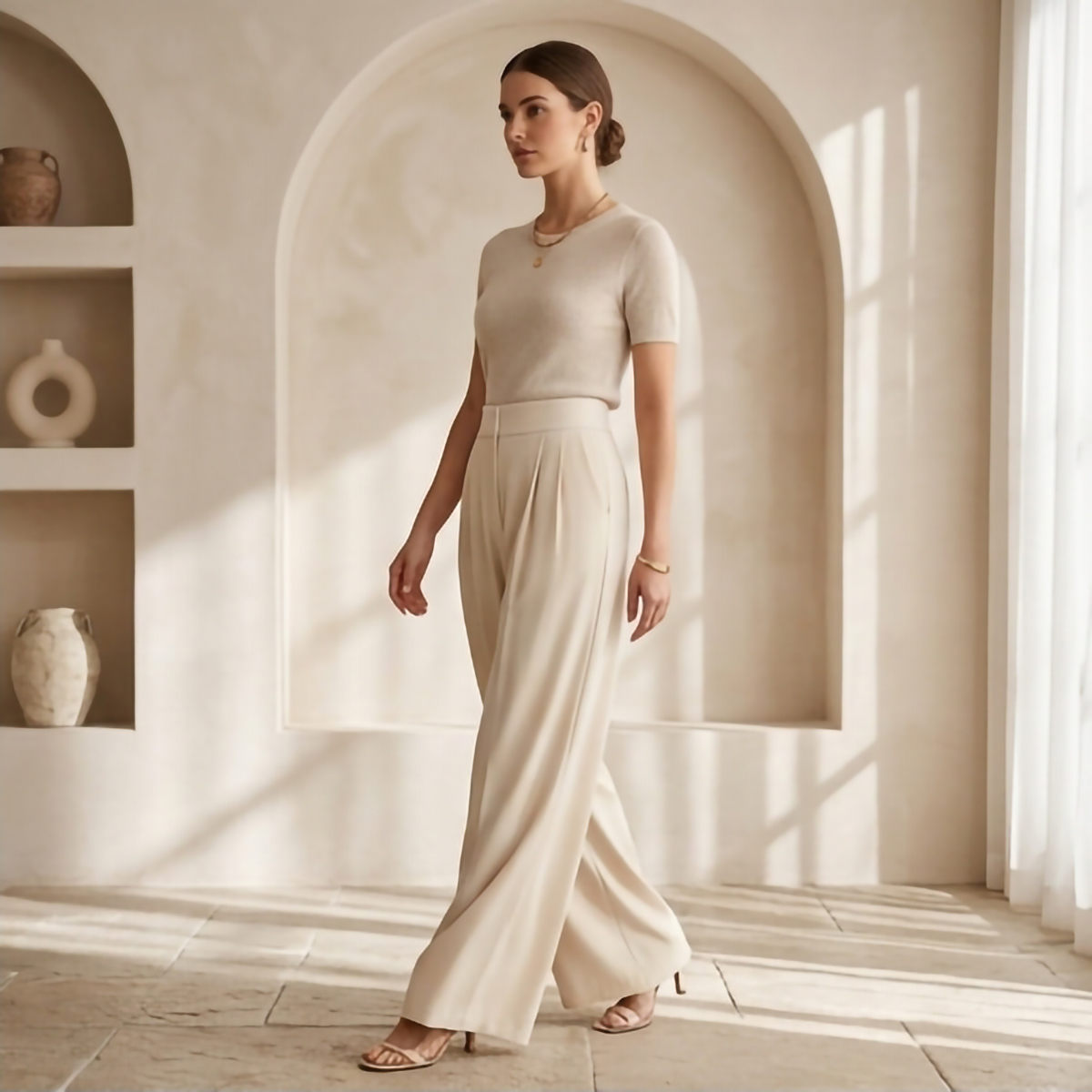 Ladies Plazo Pants Beige