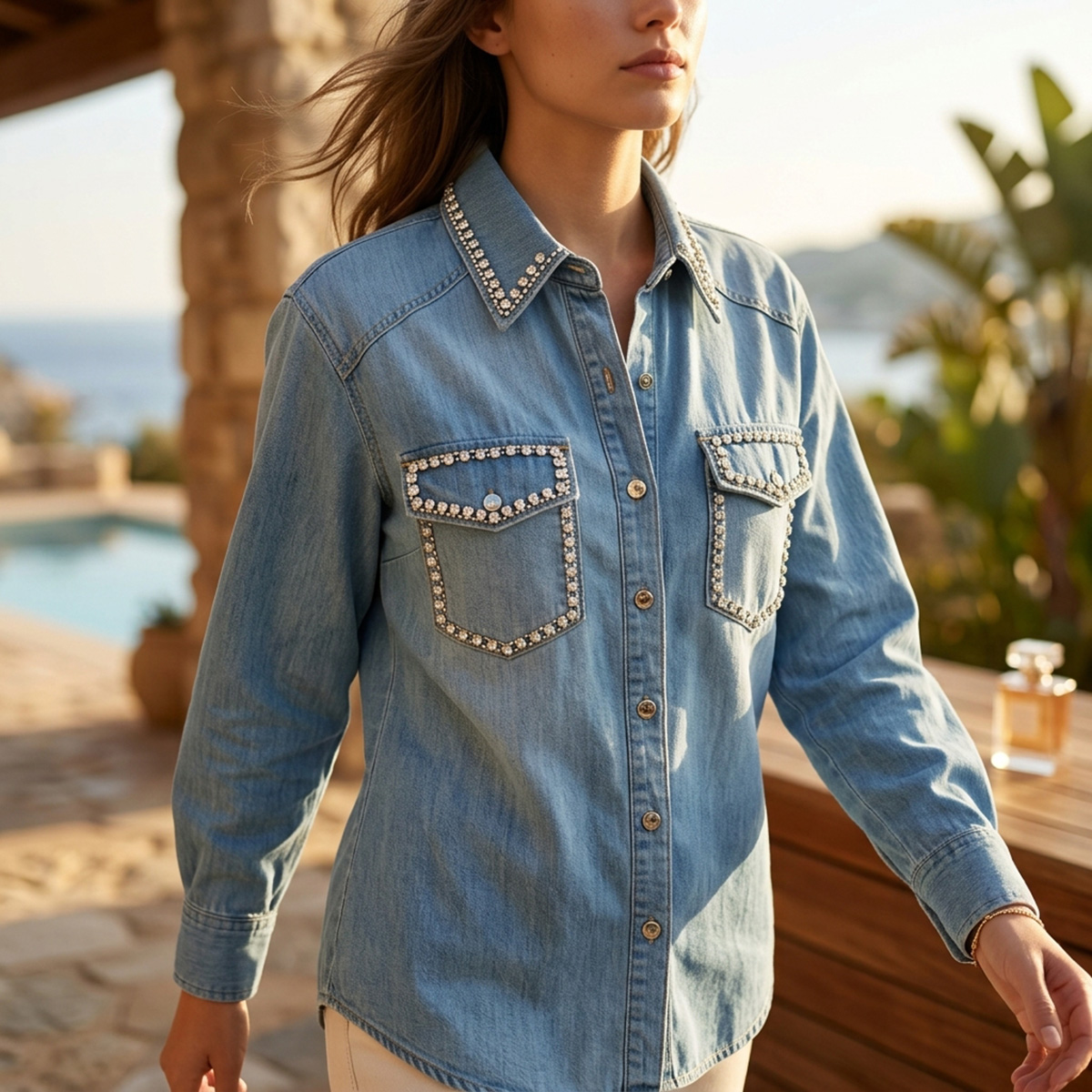 Ladies Jeans Blouse Blue