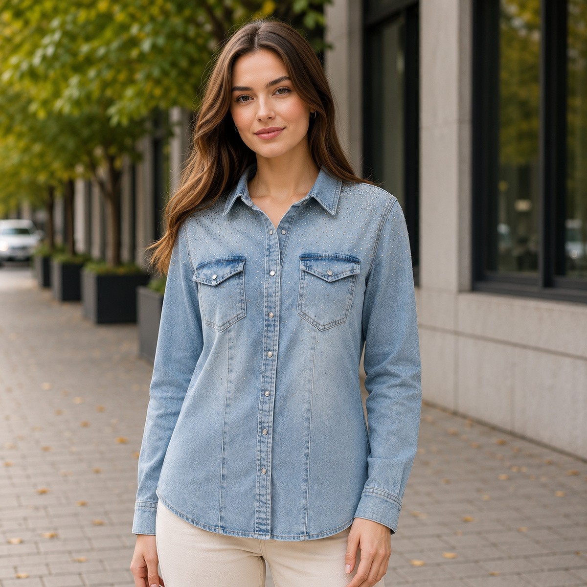 Ladies Jeans Blouse Long Sleeve