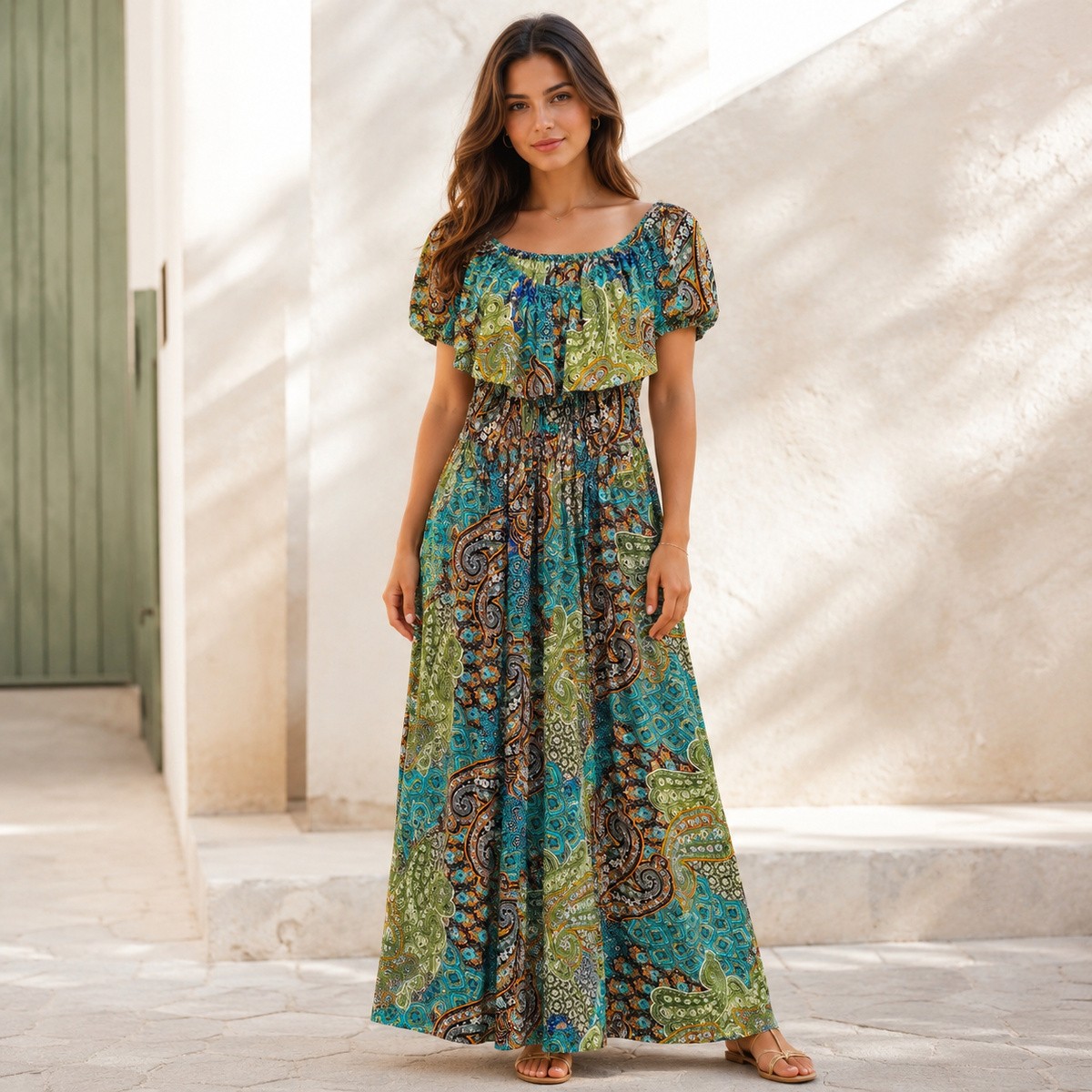 Ladies Dress Printed Short Sleeve Free Size