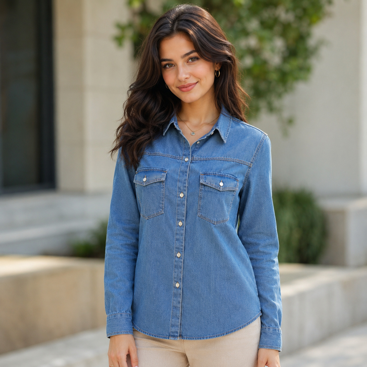 Ladies Jeans Blouse Long Sleeve