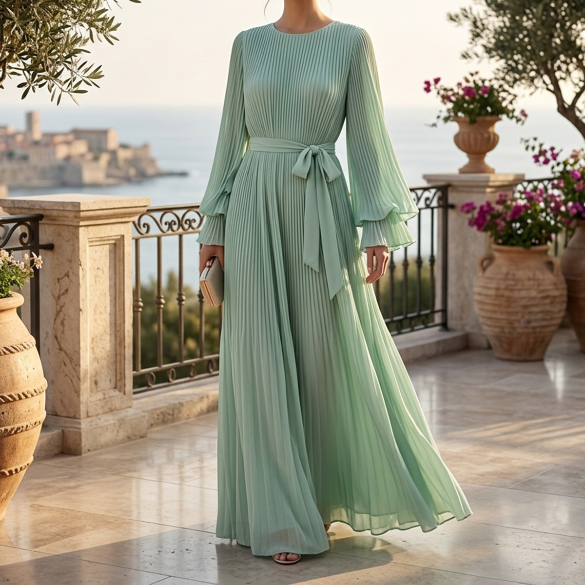 Ladies Long Dress Plain Green Free Size