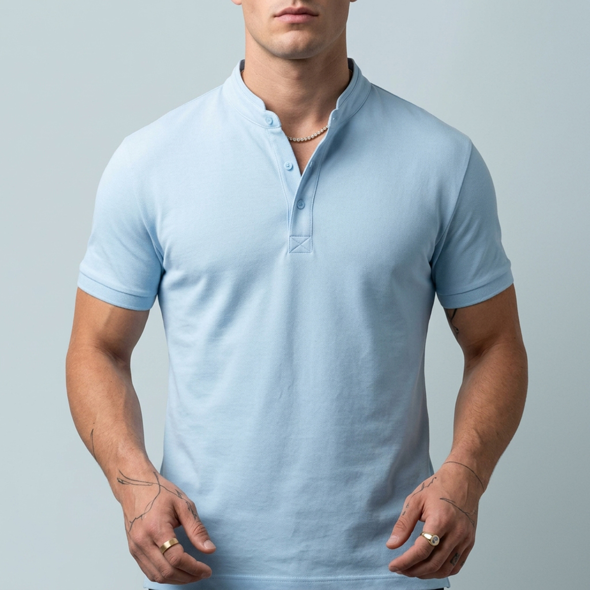 Mens Polo T Shirt Short Sleeve Sky Blue