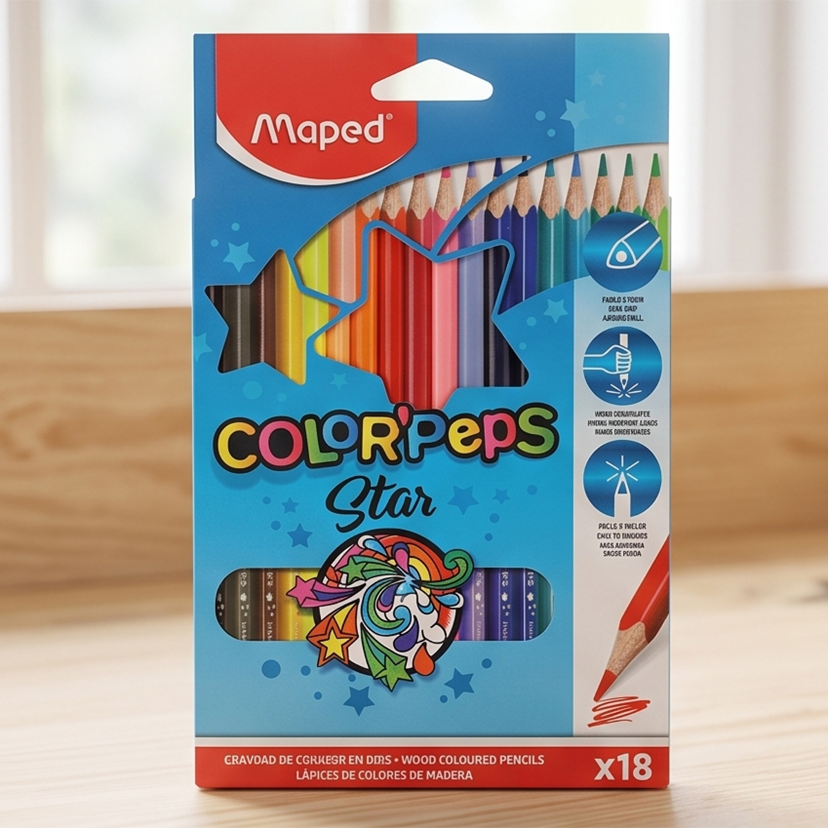 Maped Wooden Coloured Pencils Colours Peps Star 18 Pieces