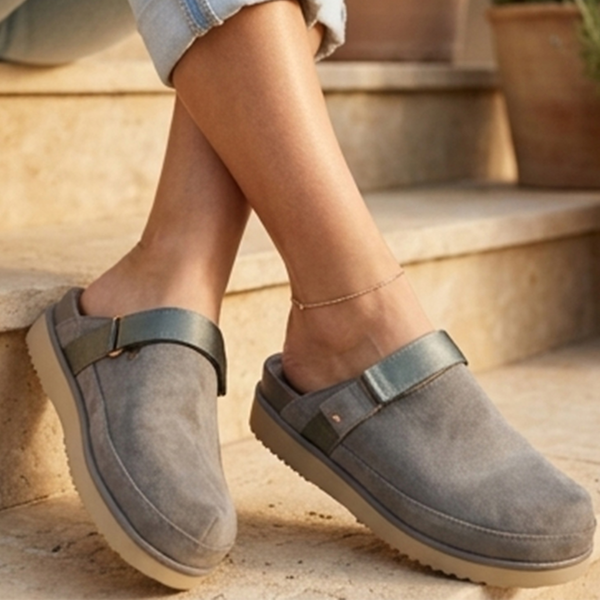 Ladies Sabu Flat Suede Grey