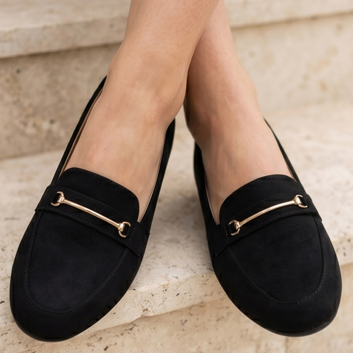Ladies Flat Shoes Suede Black