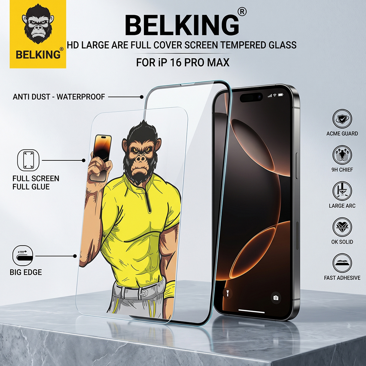 Belking Full Cover Screen Tempered Glass For Iphone 16 Pro Max
