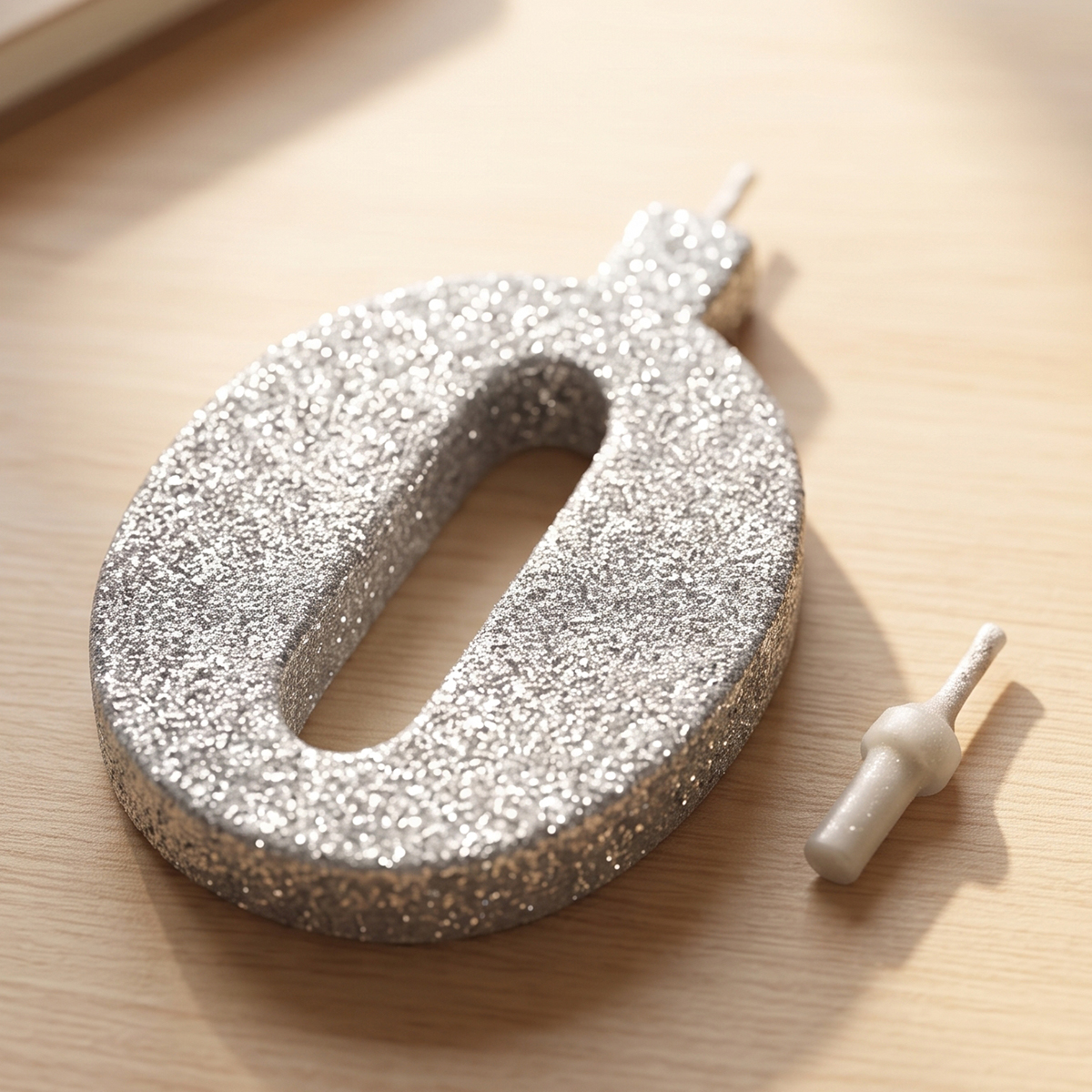 Party Fun Silver Glitter Candle Number 0