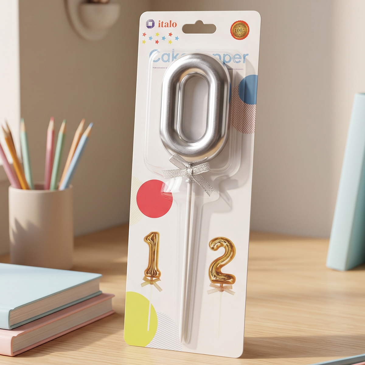 Italo Ribboned Silver Candle Number 0