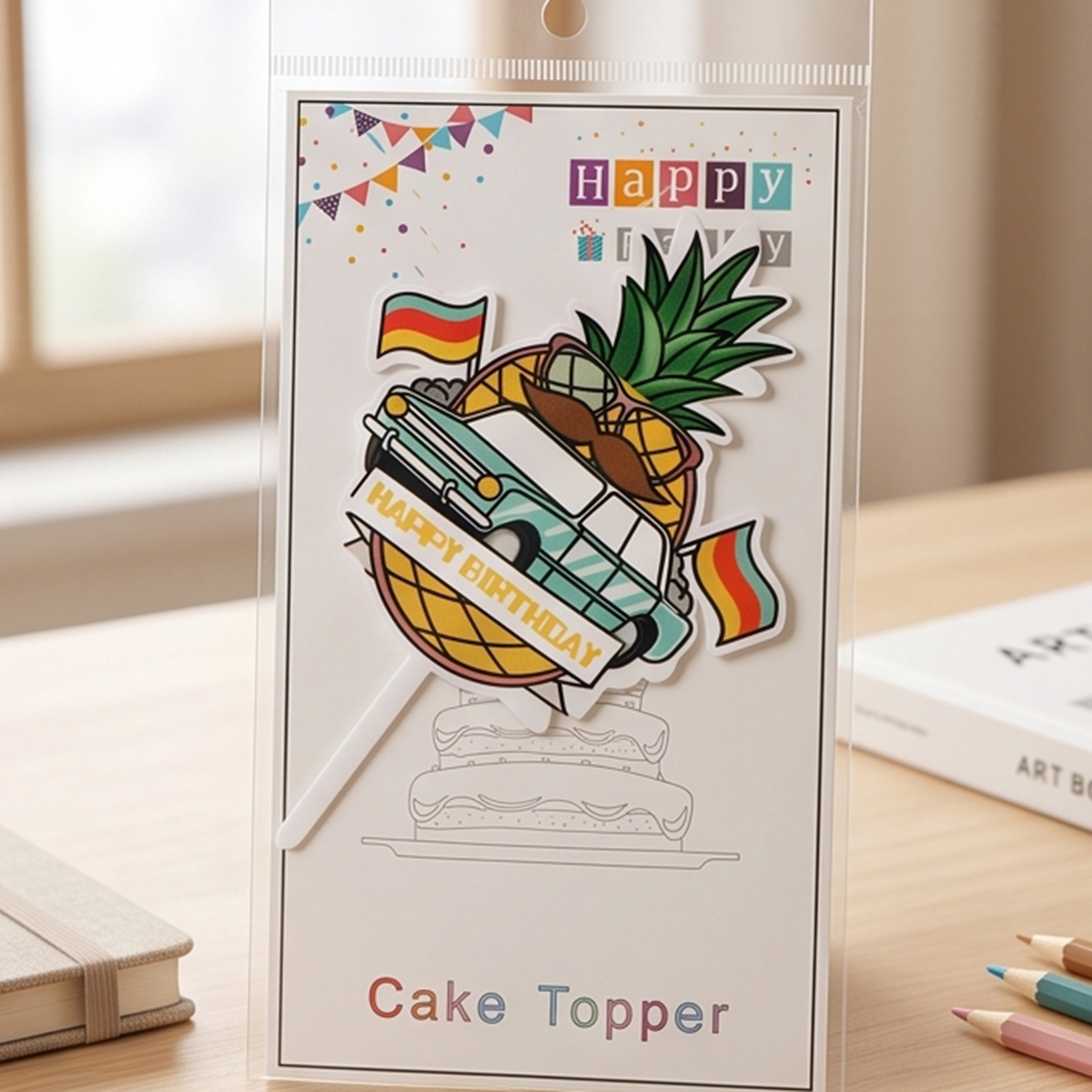 Happy Birthday Vintage Car Themed Decorative Topper