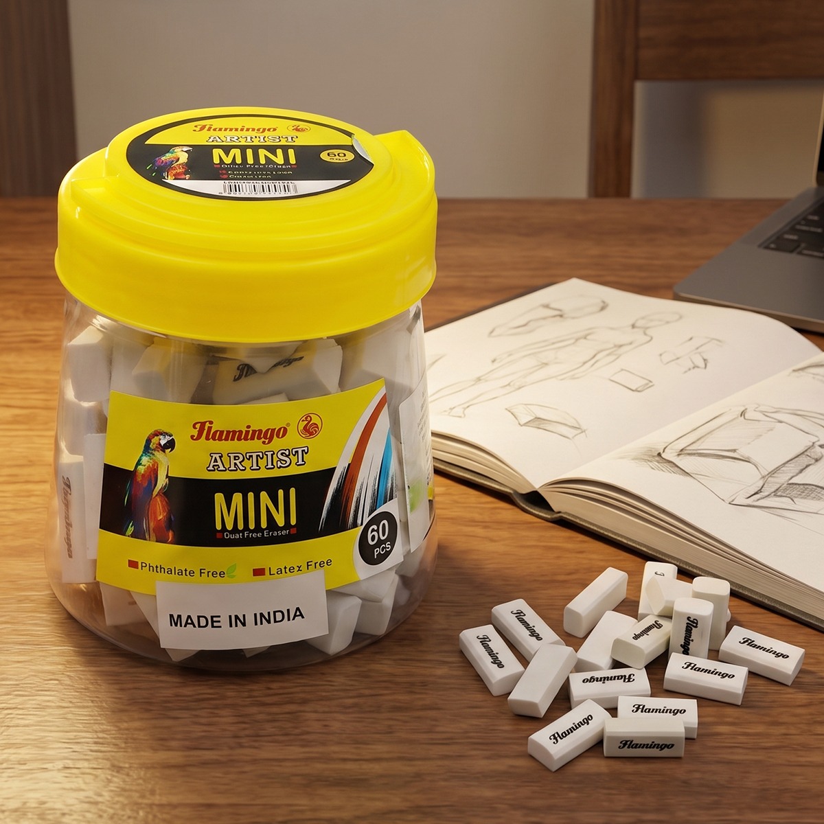 Flamingo Mini Eraser In Jar 60 Pieces