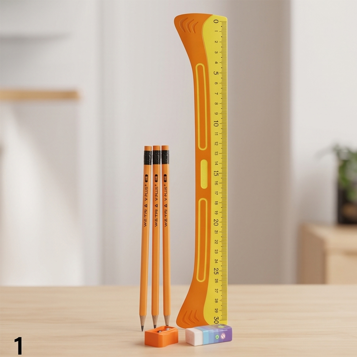 Ruler 30cm With 3 Pencil, Sharper And Eraser