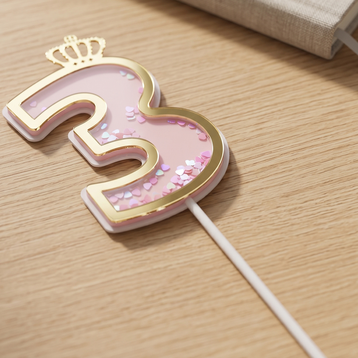 Party Cake Topper Glitter Candle Number 3 Pink