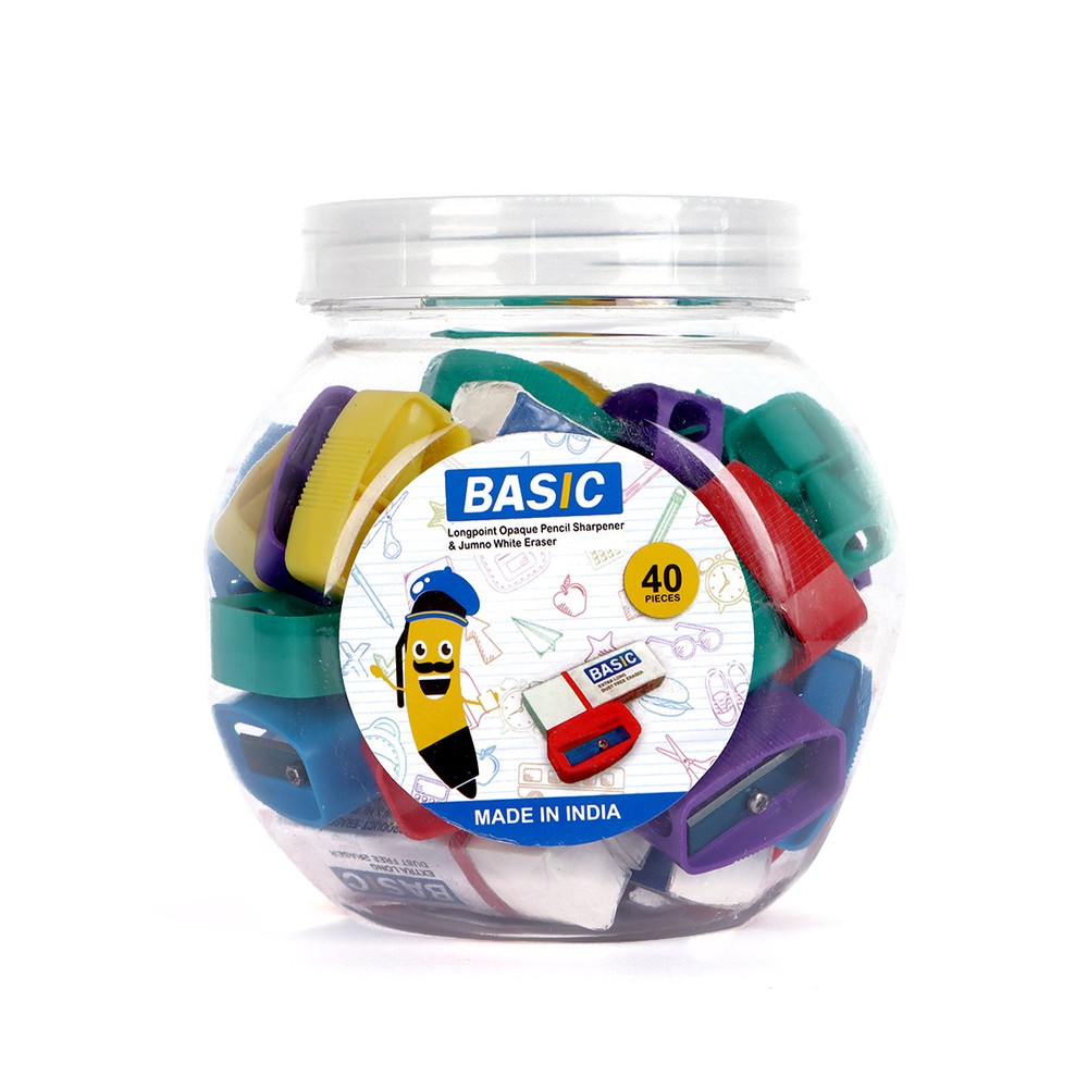 Basic Sharpener & Jumno White Eraser 40 Pieces 1 Pack