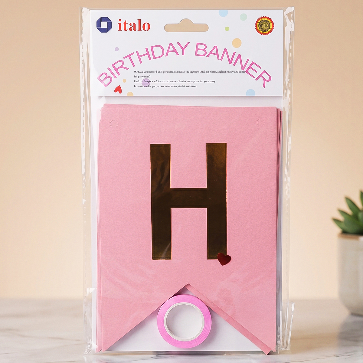 Italo Pink Flag Shape Birthday Banner