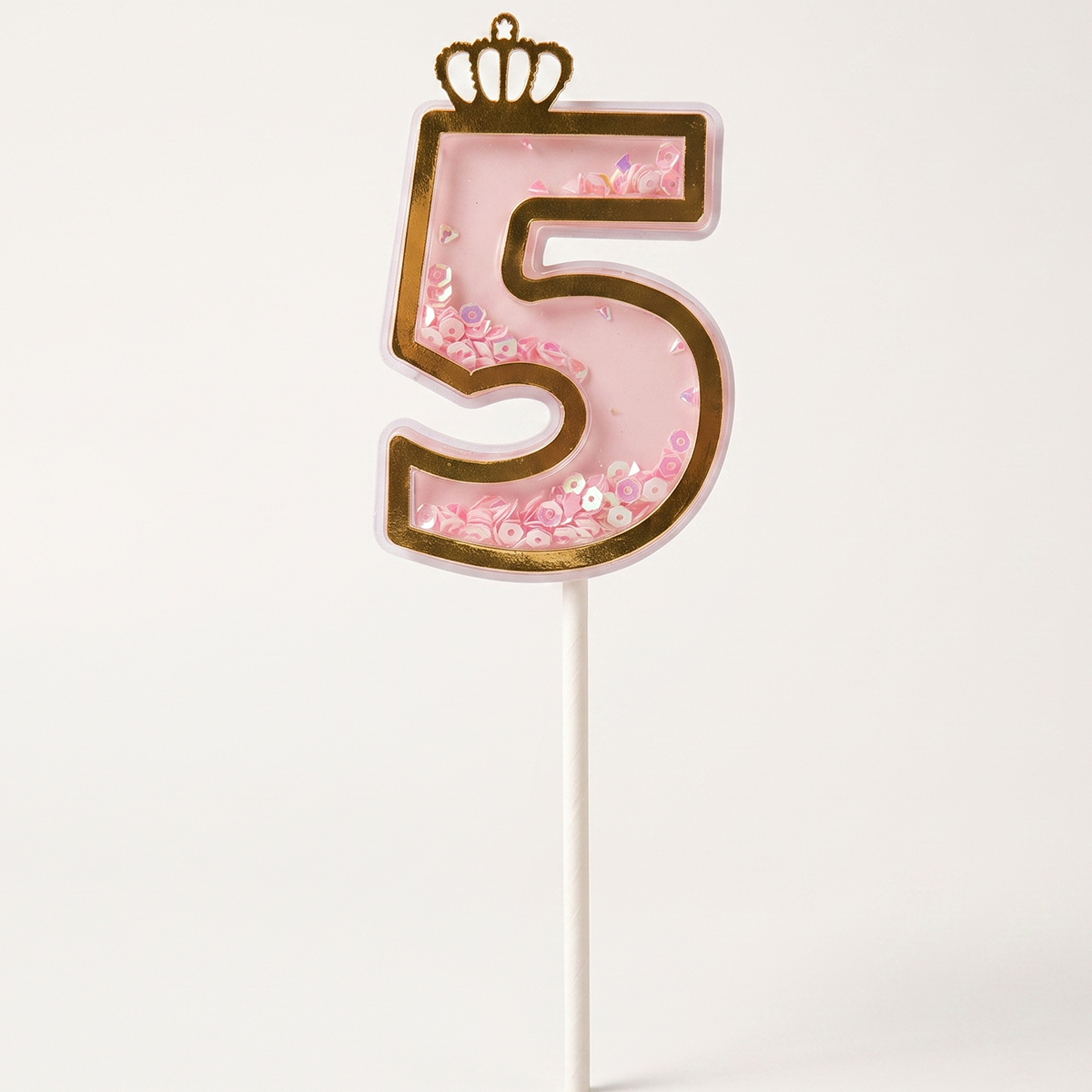 Party Cake Topper Glitter Candle Number 5 Pink