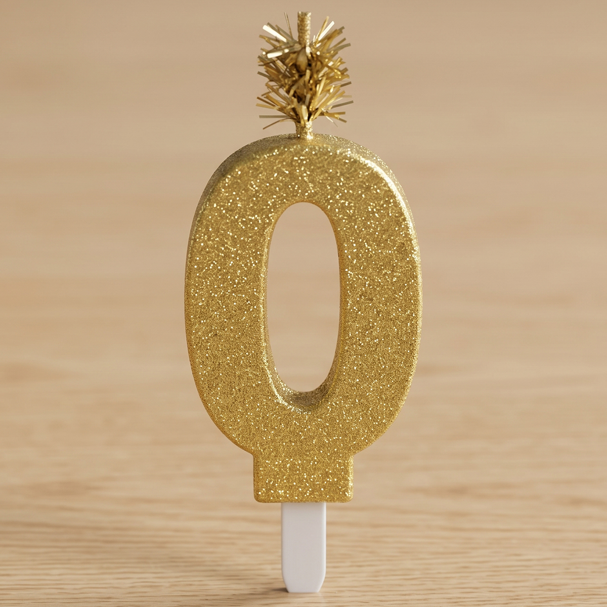 Golden Glitter Birthday Candle Number 0 Golden