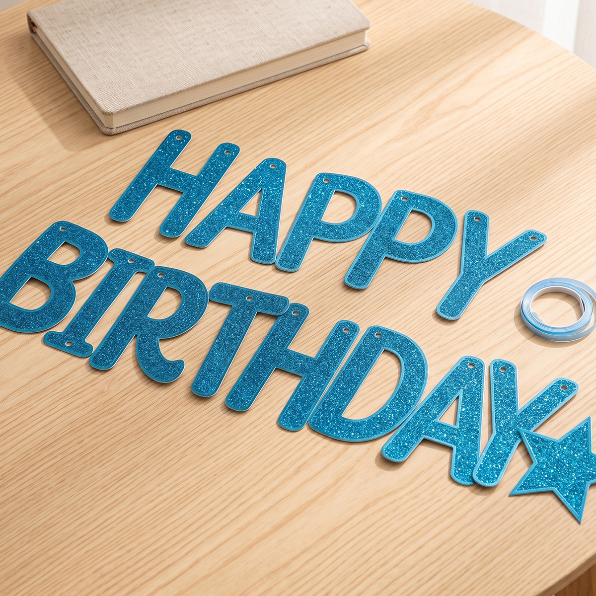 Blue Glitter Happy Birthday Banner