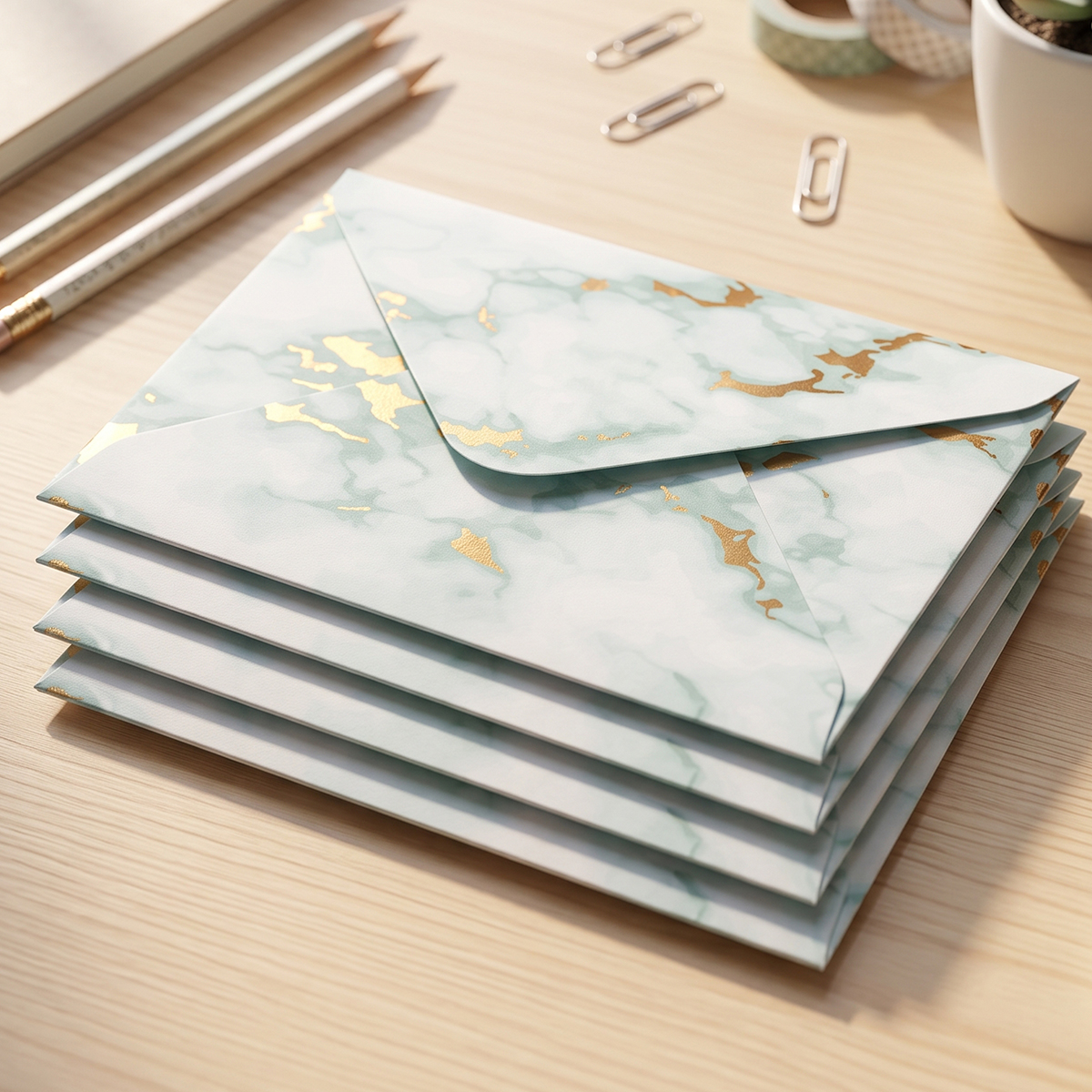 Green & White Marble Pattern Envelope 1 x 10 Pieces