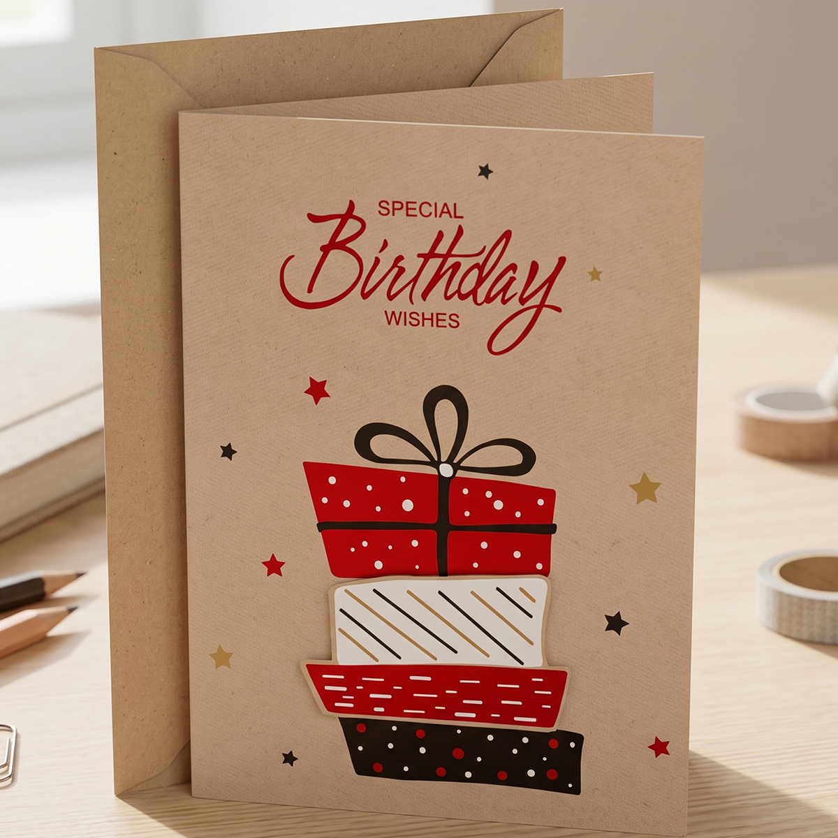 Charming Brown Craft Paper Birthday Greeting Card