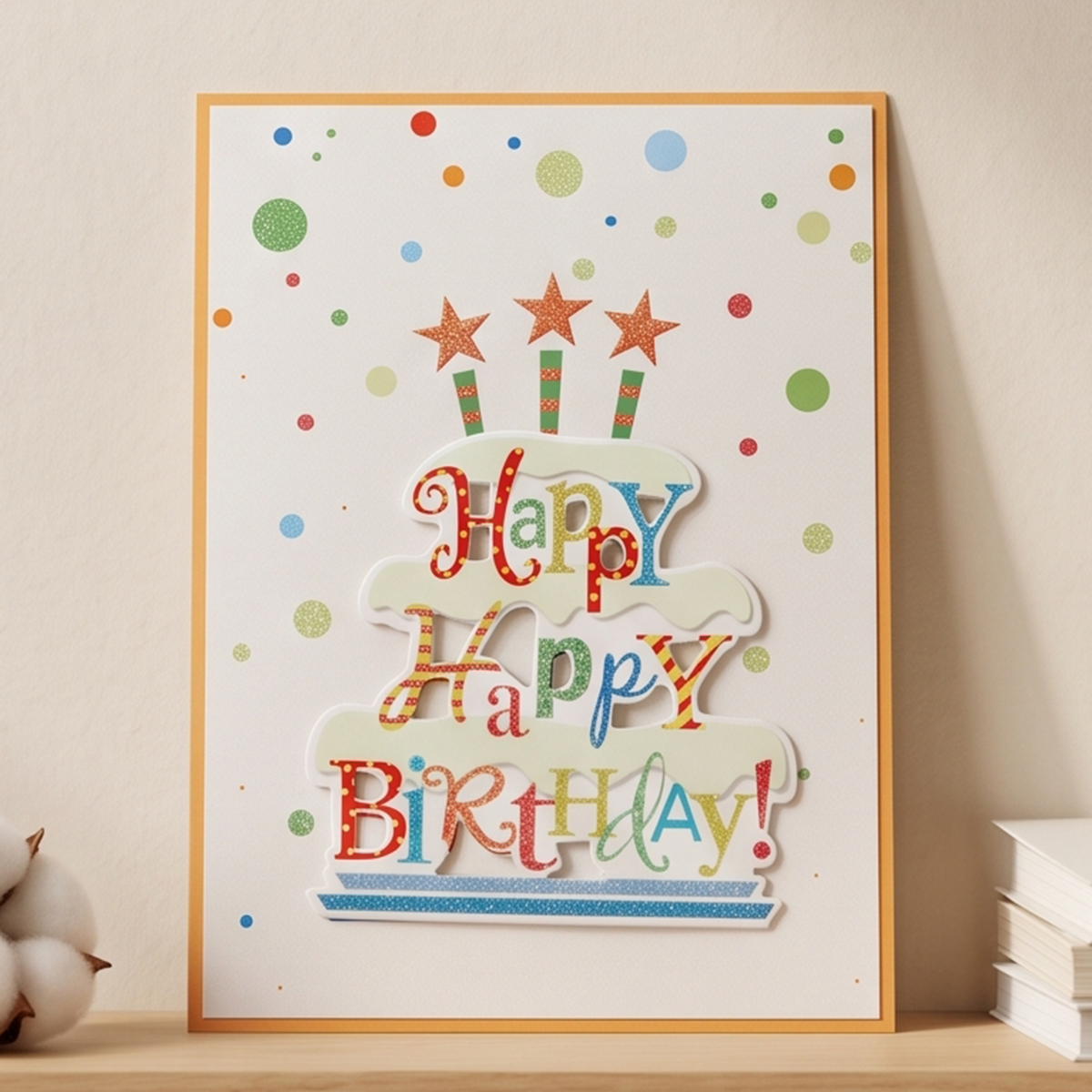Colorful Die-Cut Happy Birthday Lettering Greeting Card