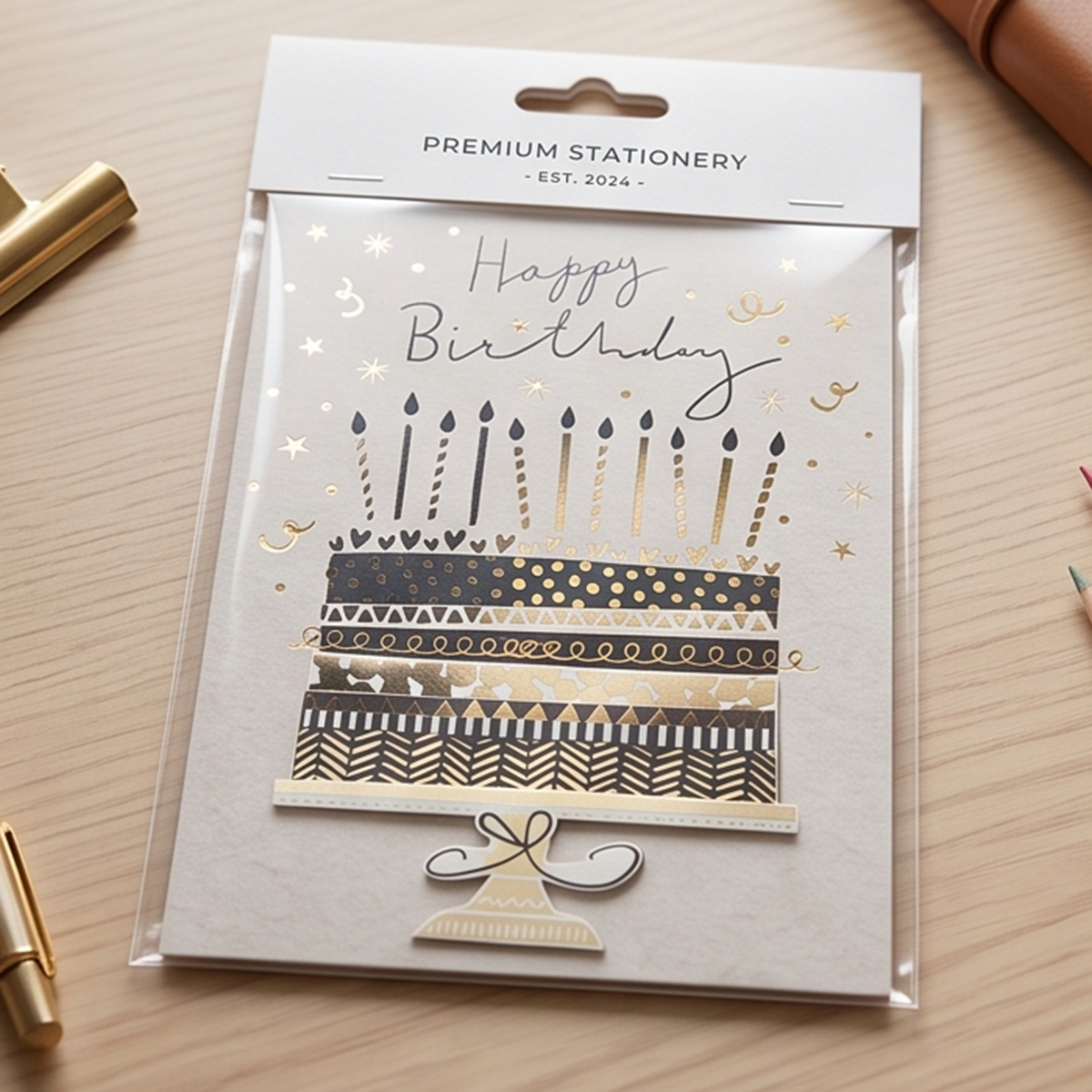 Golden & Black Candle Themed Birthday Greeting Card Cream Color