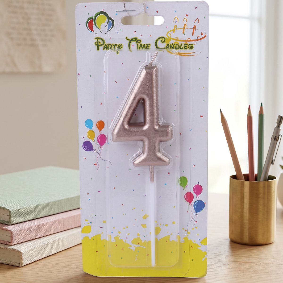 Party Time Candle Number 4 Rose Gold Color
