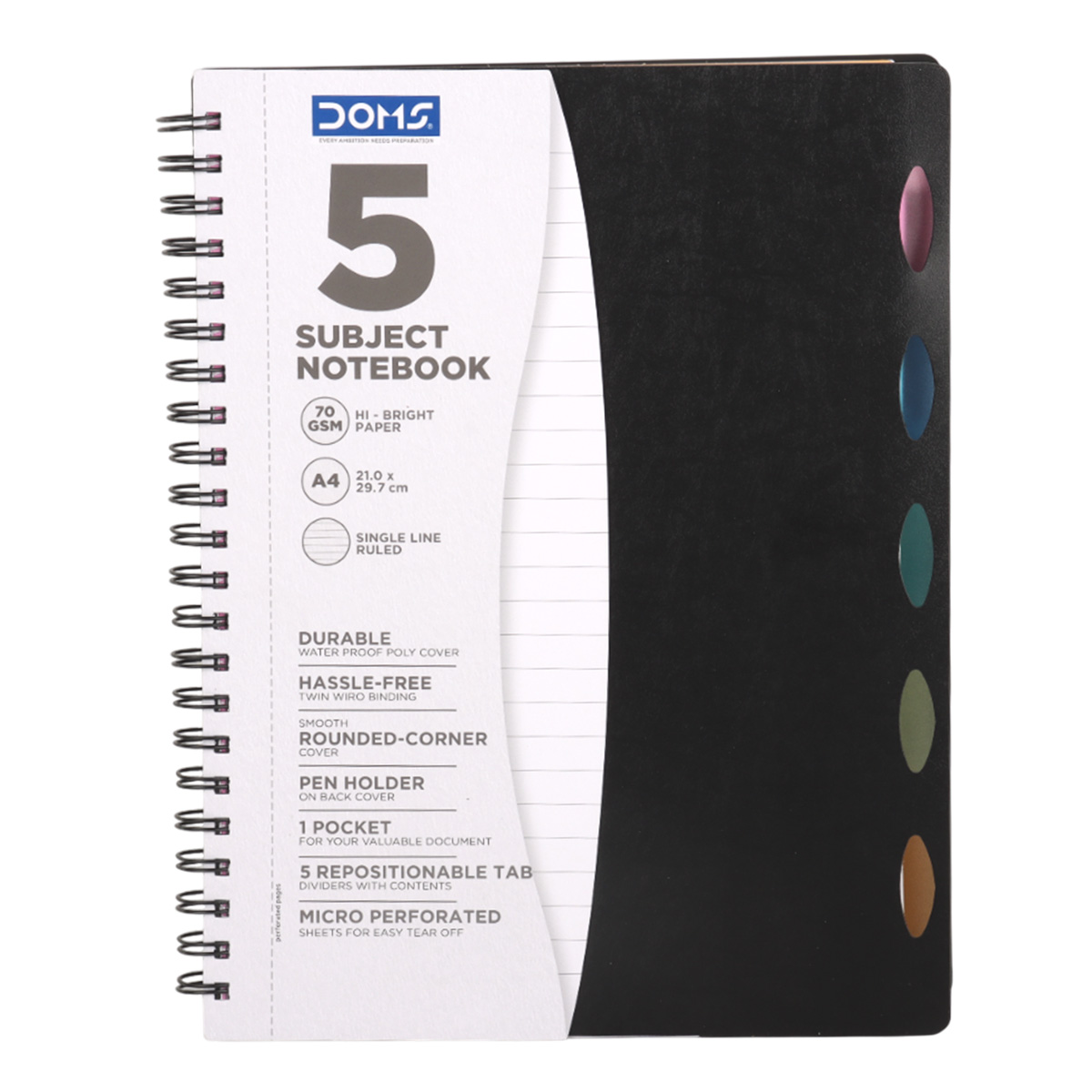 Doms 5 Subject Notebook 70 GSM A4 21.0x29.7cm