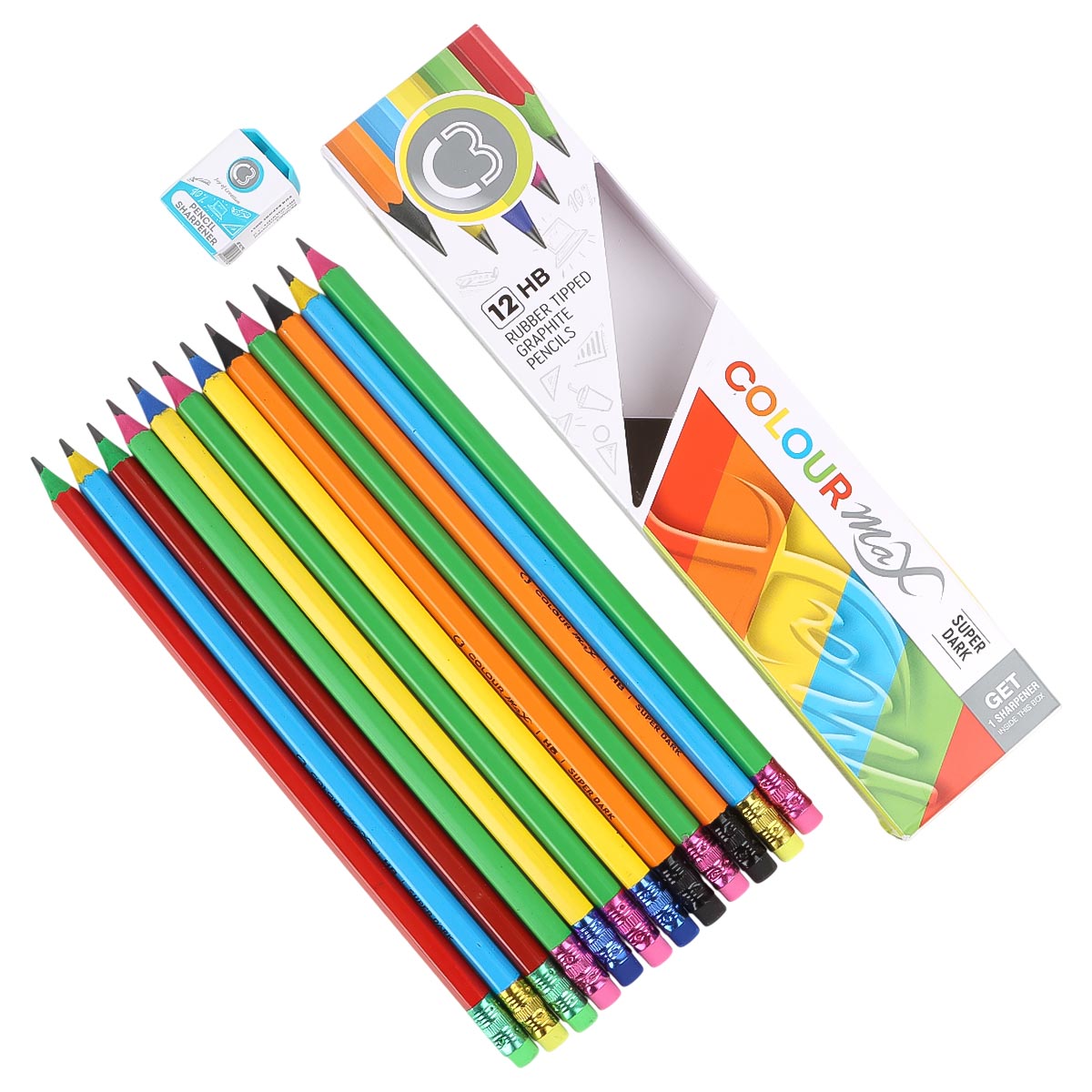 Colour Max Rubber Tipped Graphite Pencils 12 Pieces
